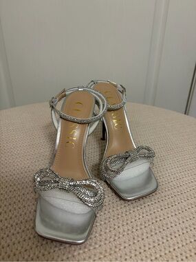 Classic Silver Crystal Bow Ankle-Strap Heels
